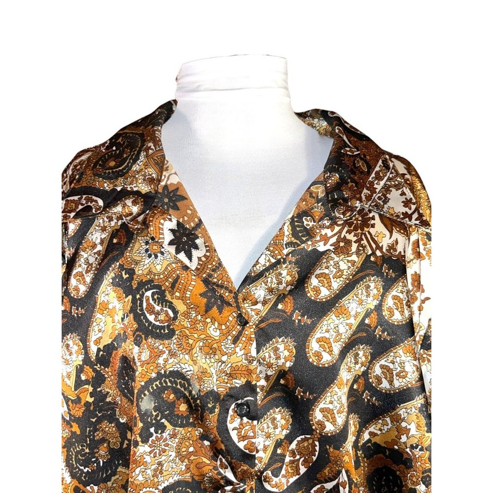 Cato Vintage Button Down Brown Paisley Design Shirt Women Size 26 - Picture 2 of 8